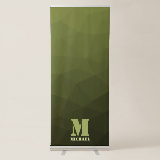 Army green olive geometric mesh pattern Monogram Retractable Banner (Front)