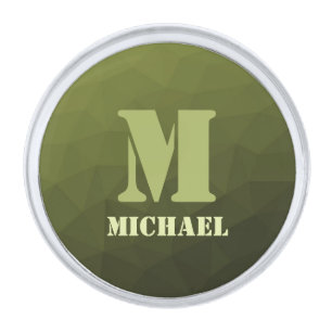 Army green olive geometric mesh pattern Monogram Silver Finish Lapel Pin