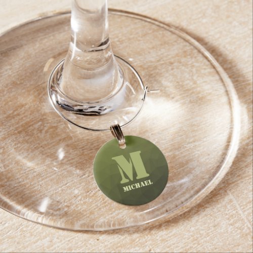 Army green olive geometric mesh pattern Monogram Wine Charm