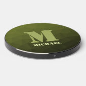 Army green olive geometric mesh pattern Monogram Wireless Charger (Front 2)
