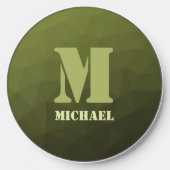 Army green olive geometric mesh pattern Monogram Wireless Charger (Front)