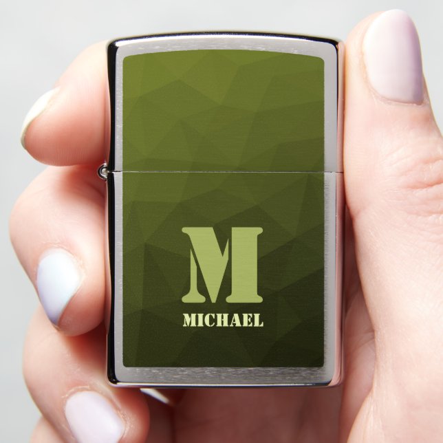 Army  green olive geometric mesh pattern Monogram Zippo Lighter (In Hand)