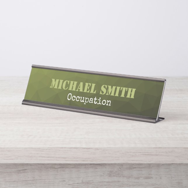 Army green olive geometric mesh Your Custom name Desk Name Plate (Front)