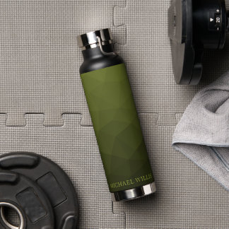 Army green olive geometric mesh Your Custom name Water Bottle