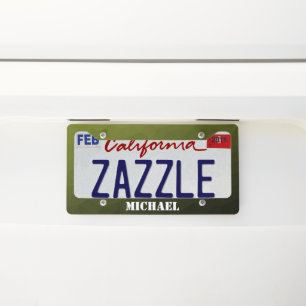 Army green olive gradient geometric mesh Monogram License Plate Frame