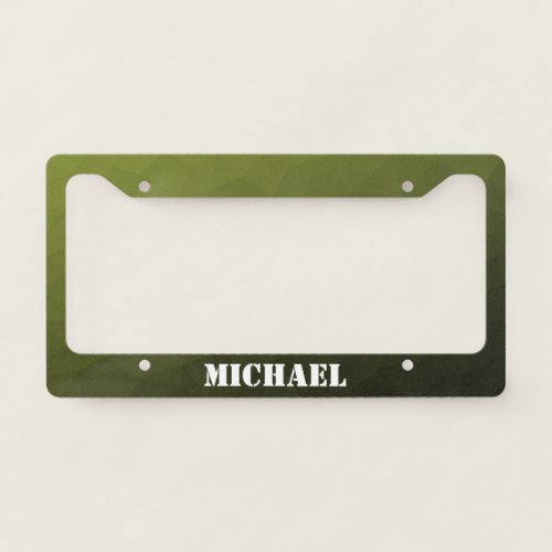 Army green olive gradient geometric mesh Monogram License Plate Frame