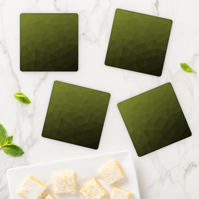 Army green olive gradient geometric mesh pattern coaster set (In Situ)