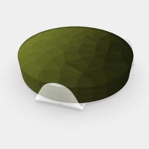 Army green olive gradient geometric mesh pattern coaster set