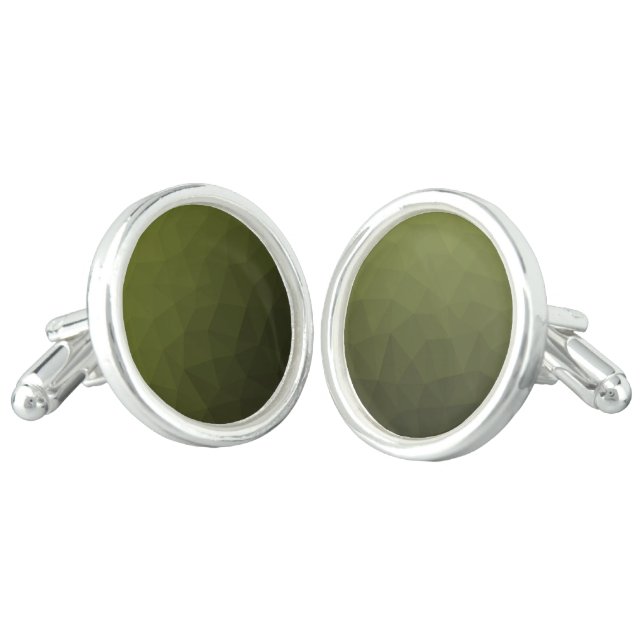 Army green olive gradient geometric mesh pattern cufflinks (Angled)
