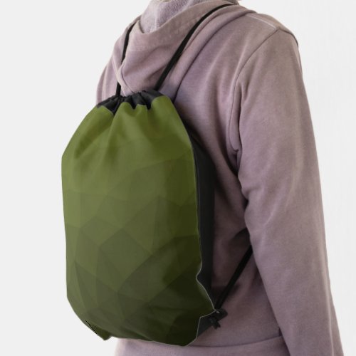 Army green olive gradient geometric mesh pattern drawstring bag