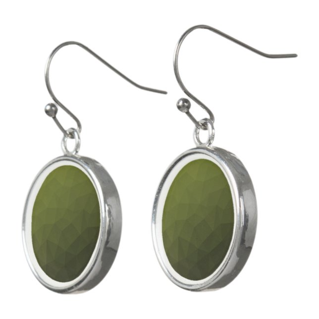 Army green olive gradient geometric mesh pattern earrings (Angled)