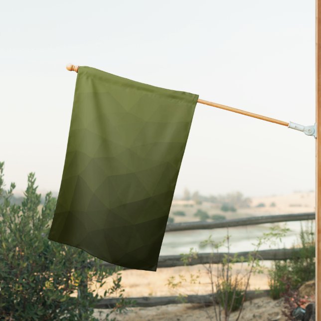 Army green olive gradient geometric mesh pattern house flag (Insitu (Back))