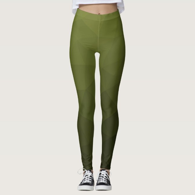 Army green olive gradient geometric mesh pattern leggings (Front)
