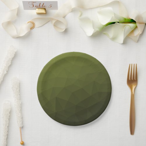 Army green olive gradient geometric mesh pattern paper plates