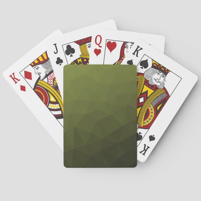 Army green olive gradient geometric mesh pattern poker cards (Back)