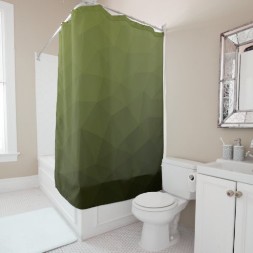 Army green olive gradient geometric mesh pattern shower curtain