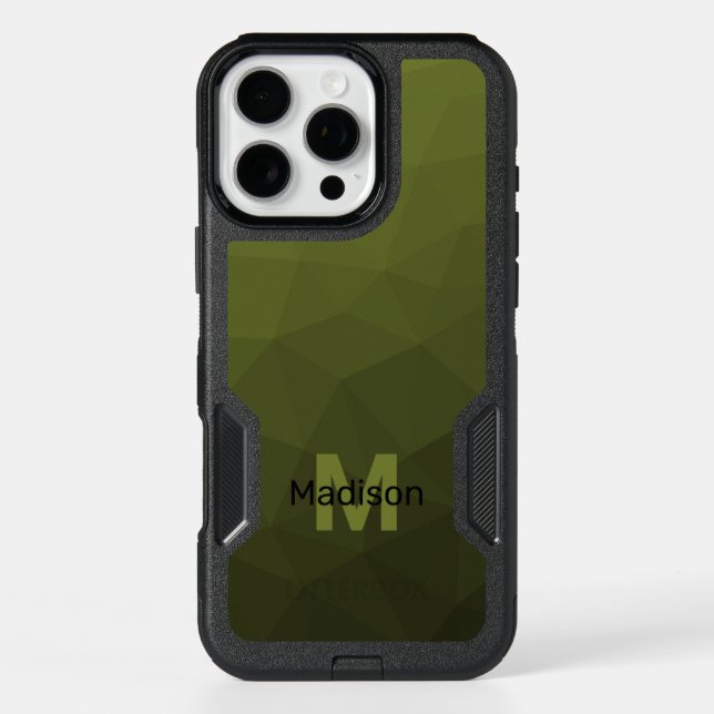 Army green ombre geometric mesh pattern Monogram Otterbox iPhone Case (Back)