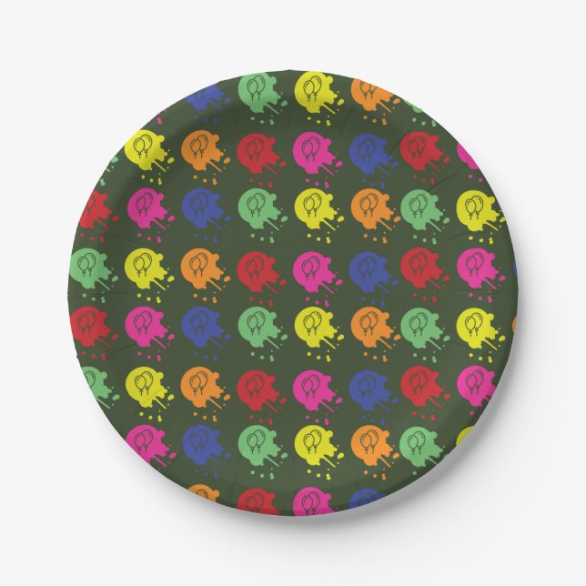 Army Green Paintball Party Balloon Pattern Paper Plates (Front)