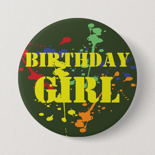 Army Green Paintball Party Birthday Girl Button (Front)