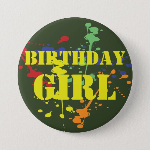 Army Green Paintball Party Birthday Girl Button