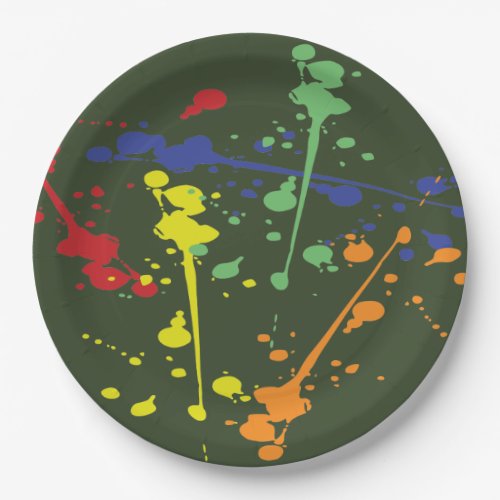 Army Green Paintball Party Paint Splatter Paper Plates