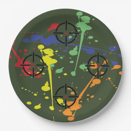 Army Green Paintball Party Paint Splatter Paper Plates