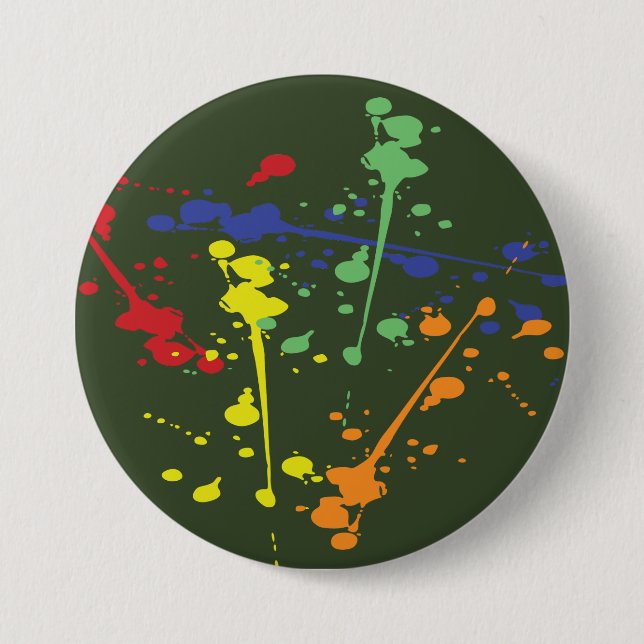 Army Green Paintball Party Splatter Button (Front)