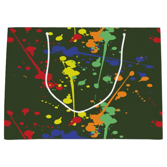 Army Green Paintball Party Splatter Large Gift Bag (Front)