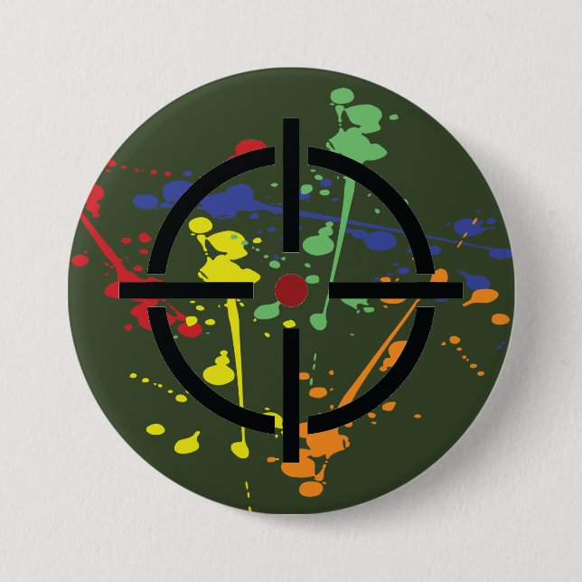 Army Green Paintball Party Splatter Target Button (Front)