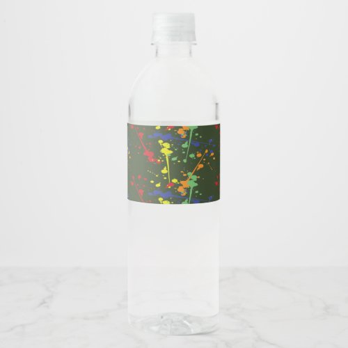 Army Green Paintball Party Splatter Water Bottle Label