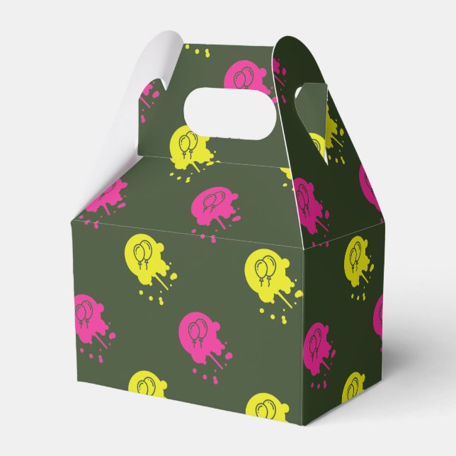 Army Green - Pink & Yellow Paintball Party Favor Boxes (Front Side)