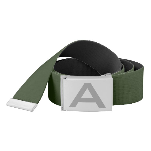 Army green reversible buckle belt with monogram (Snake)