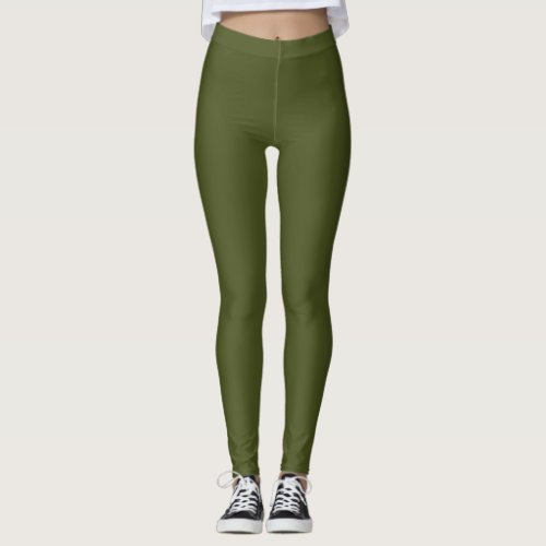 Army Green Solid Color Leggings
