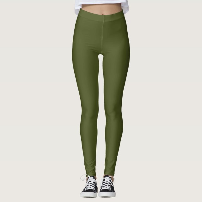 Army Green Solid Color Leggings (Front)