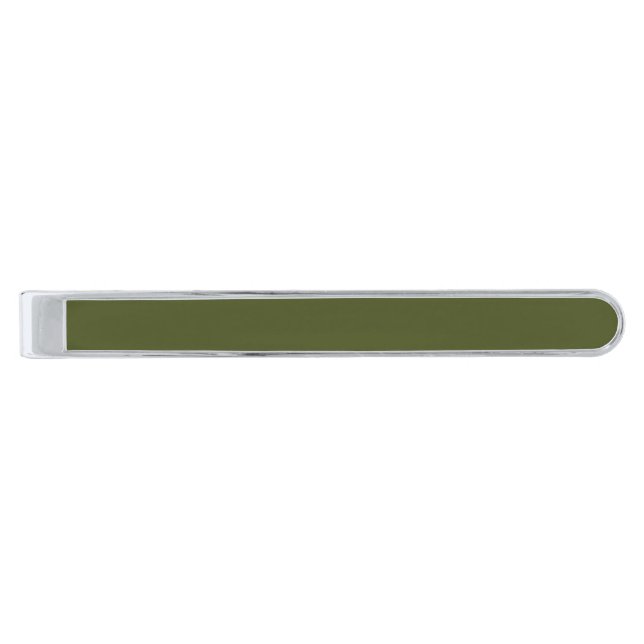 Army green (solid color) silver finish tie bar (Front)