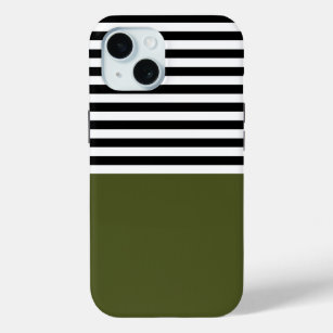 Army Green With Black and White Stripes iPhone 15 Case
