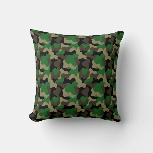 Army Green Woodland Digital Camouflage Pattern Throw Pillow (Front)