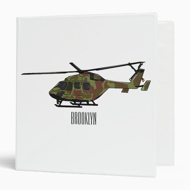 Army helicopter cartoon illustration  3 ring binder (Front/Inside)