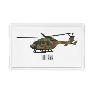 Army helicopter cartoon illustration  acrylic tray