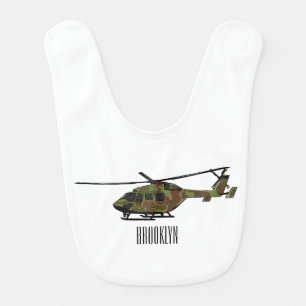 Army helicopter cartoon illustration baby bib
