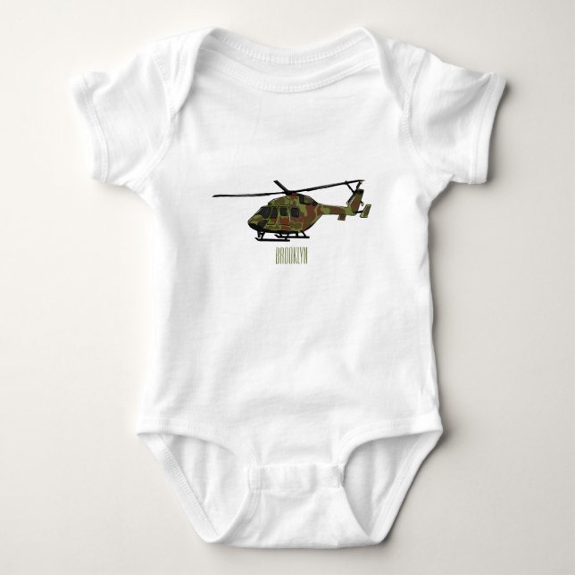 Army helicopter cartoon illustration  baby bodysuit (Front)