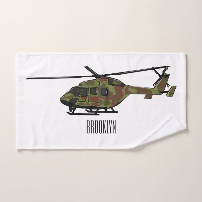 Army helicopter cartoon illustration  bath towel set (Hand Towel)