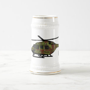 Army helicopter cartoon illustration  beer stein