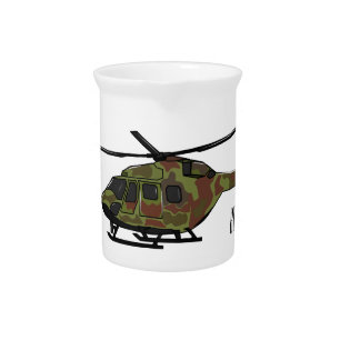 Army helicopter cartoon illustration beverage pitcher