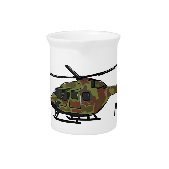 Army helicopter cartoon illustration  beverage pitcher (Front)