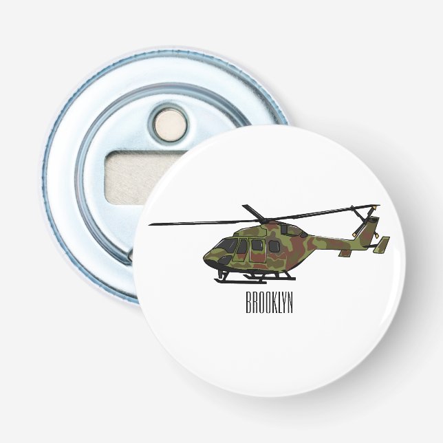 Army helicopter cartoon illustration  bottle opener (Front)
