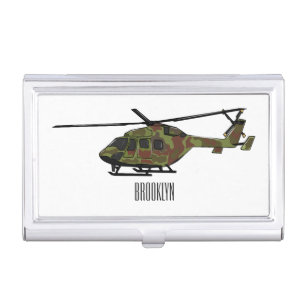 Army helicopter cartoon illustration business card case