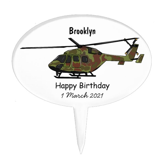 Army helicopter cartoon illustration  cake topper (Front)