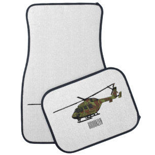 Army helicopter cartoon illustration car floor mat