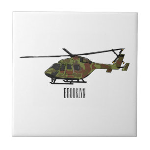 Army helicopter cartoon illustration ceramic tile